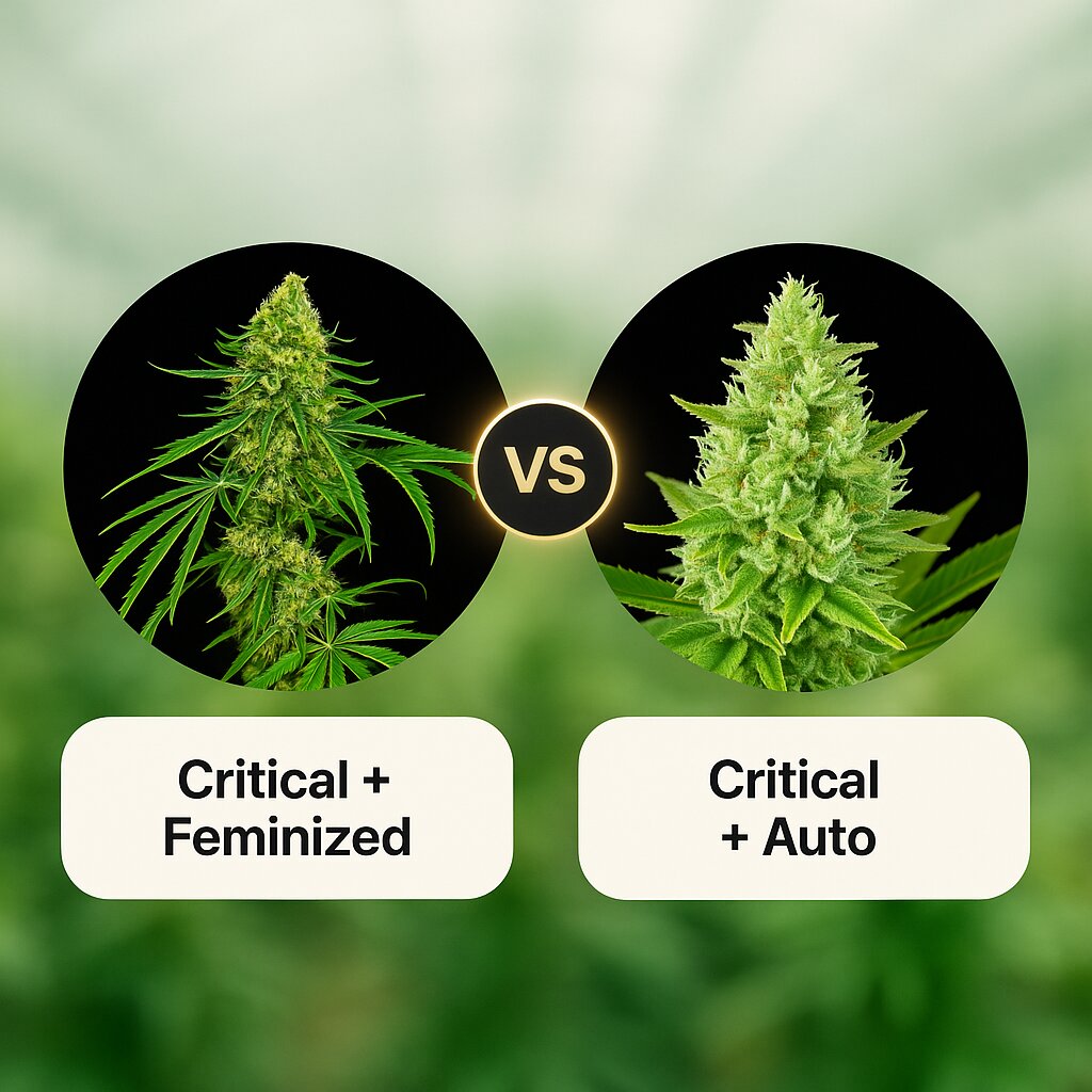 Critical + (DinaFem Seeds) vs Critical + Auto (DinaFem Seeds) porównanie nasion konopi