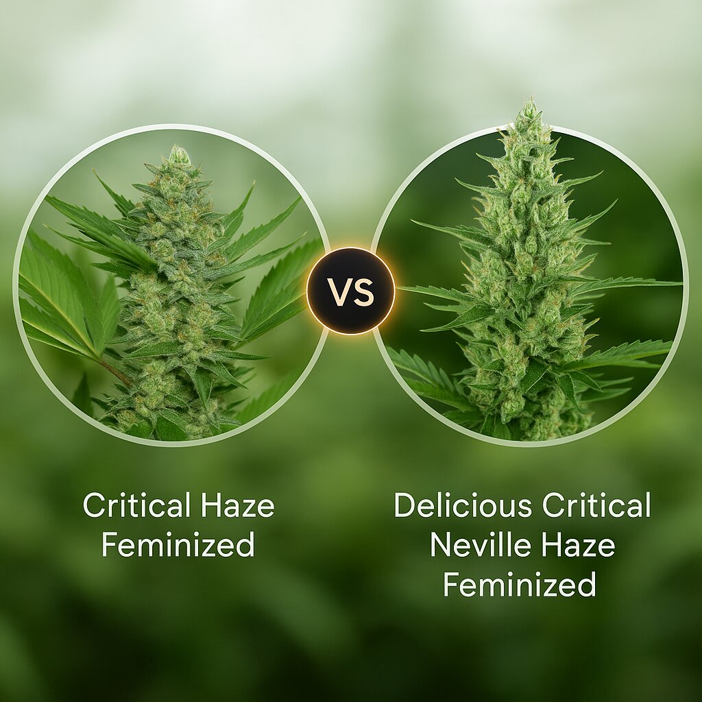 Critical Haze (Resin Seeds) vs Delicious Critical Neville Haze (Delicious Seeds) porównanie nasion konopi