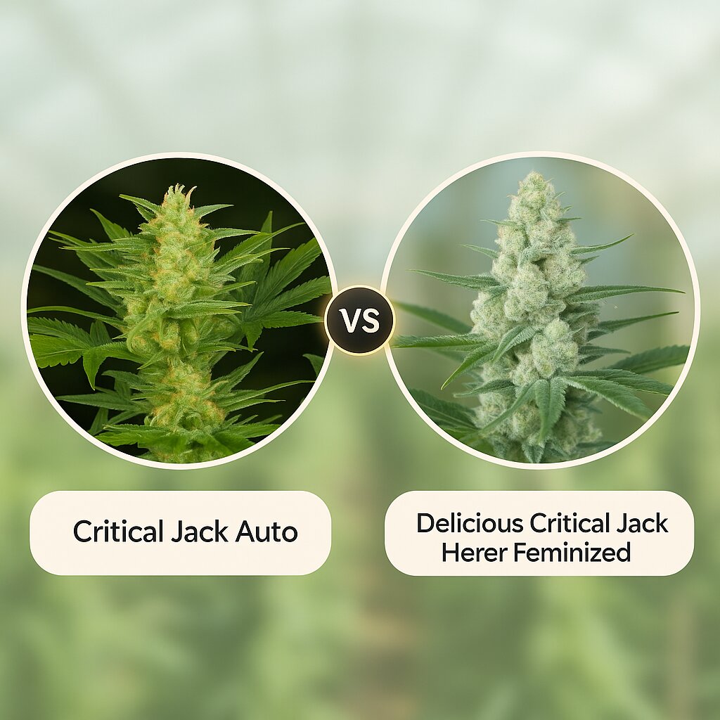 Critical Jack Auto (DinaFem Seeds) vs Delicious Critical Jack Herer (Delicious Seeds) porównanie nasion konopi
