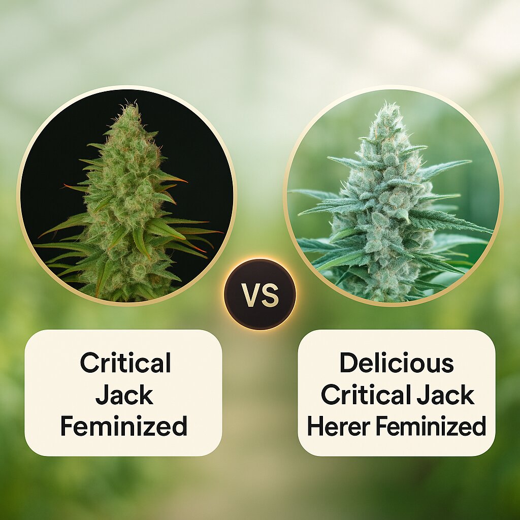 Critical Jack (DinaFem Seeds) vs Delicious Critical Jack Herer (Delicious Seeds) porównanie nasion konopi
