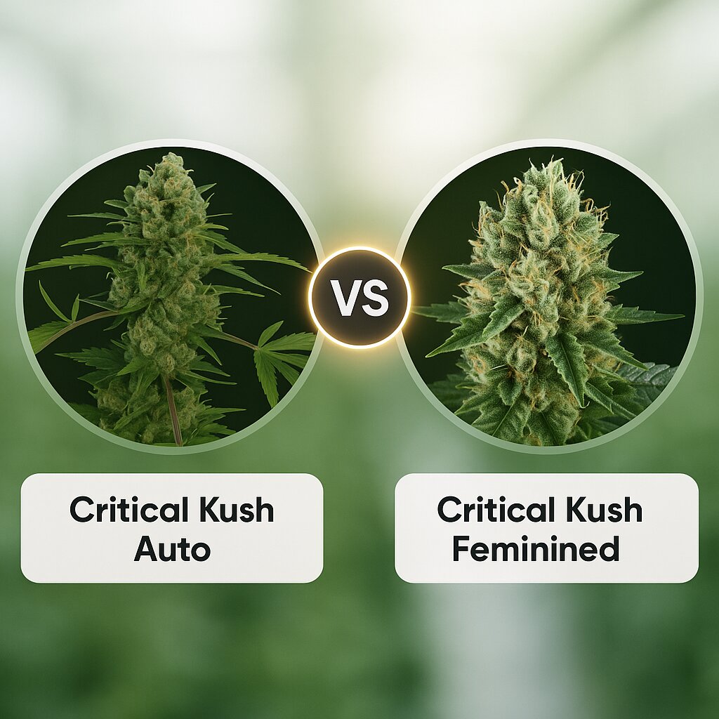 Critical Kush Auto (Barneys Farm) vs Critical Kush (Royal Queen Seeds) porównanie nasion konopi