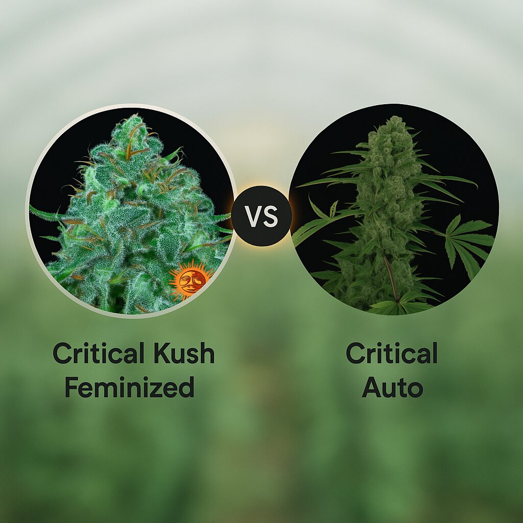 Critical Kush (Barneys Farm) vs Critical Kush Auto (Barneys Farm) porównanie nasion konopi