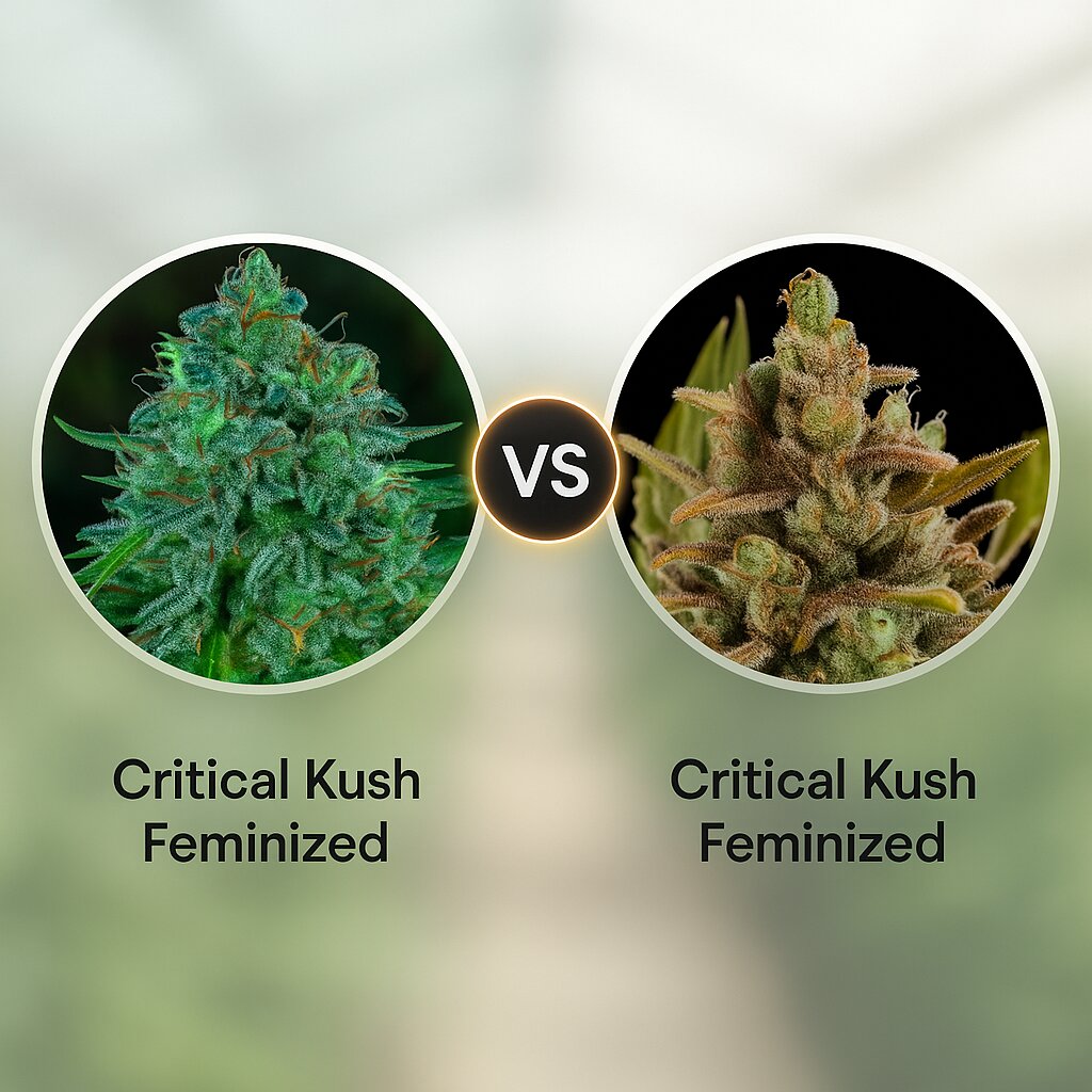 Critical Kush (Barneys Farm) vs Critical Kush (DinaFem Seeds) porównanie nasion konopi