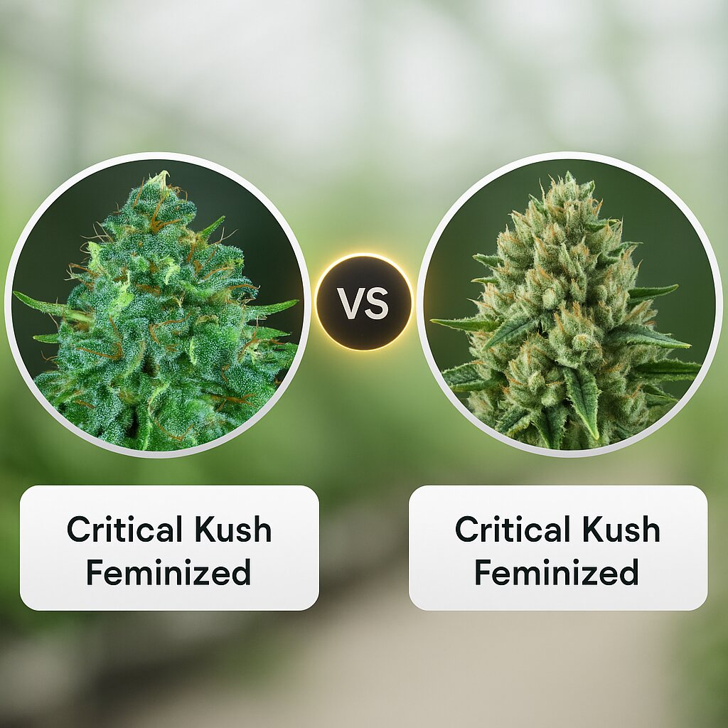 Critical Kush (Barneys Farm) vs Critical Kush (Royal Queen Seeds) porównanie nasion konopi