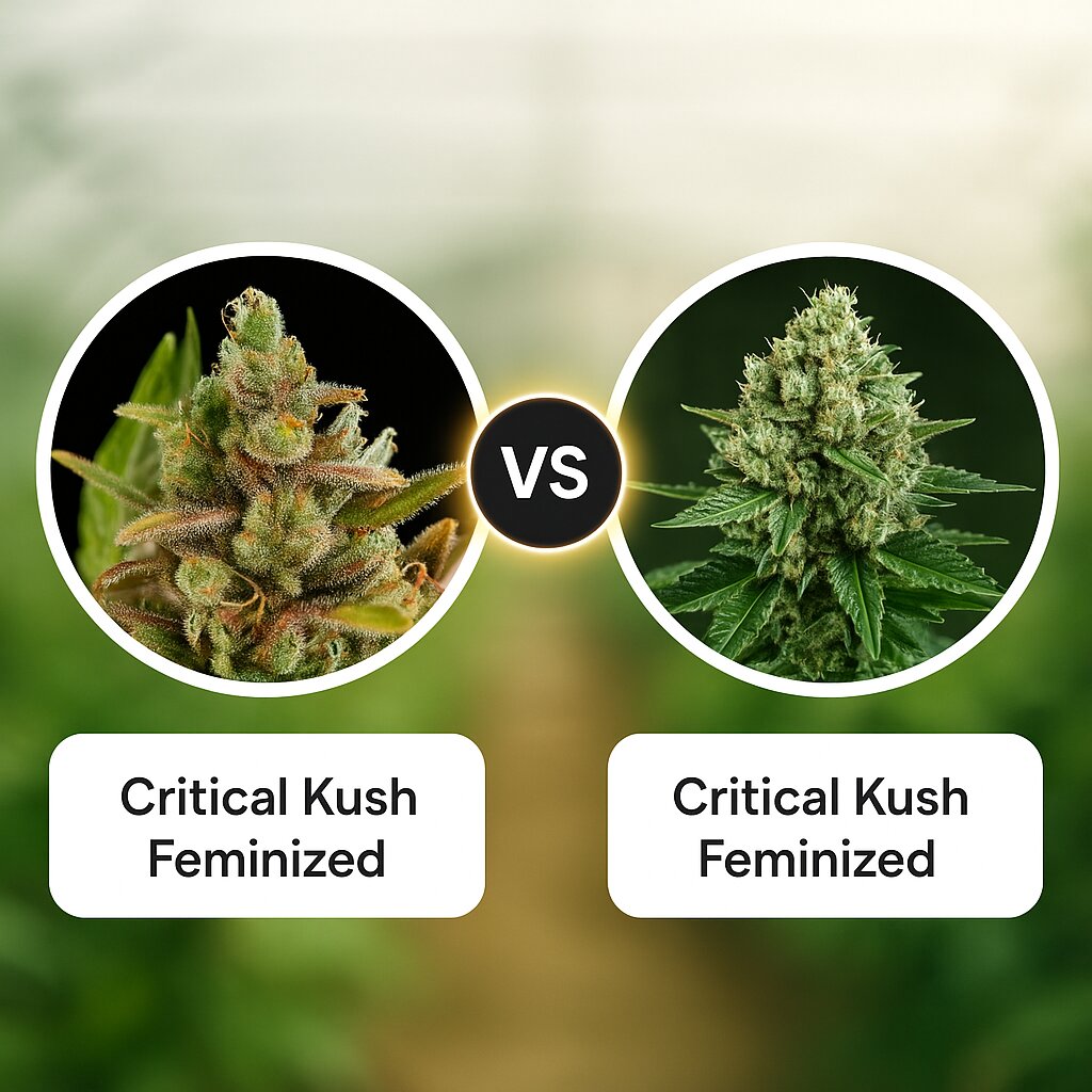 Critical Kush (DinaFem Seeds) vs Critical Kush (Royal Queen Seeds) porównanie nasion konopi