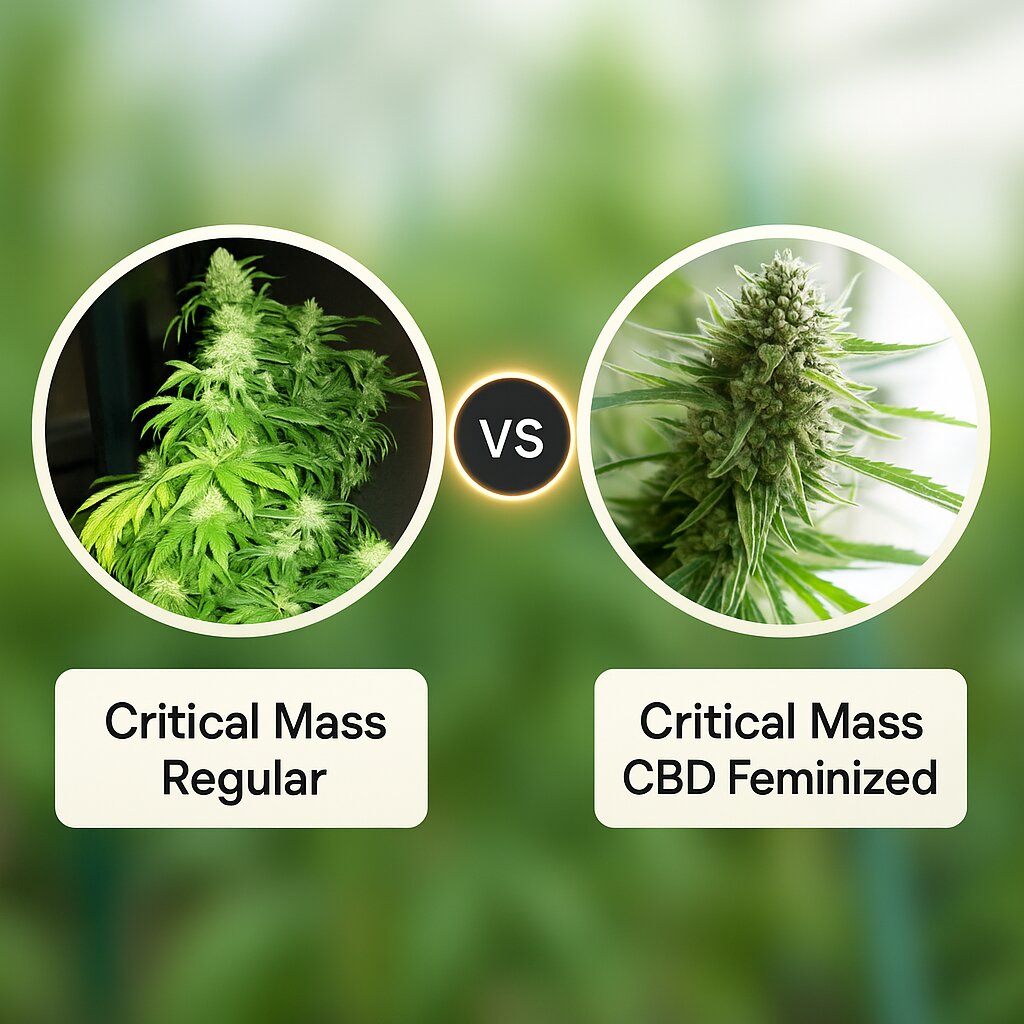 Critical Mass (Mr Nice Seedbank) vs Critical Mass CBD (DinaFem Seeds) porównanie nasion konopi