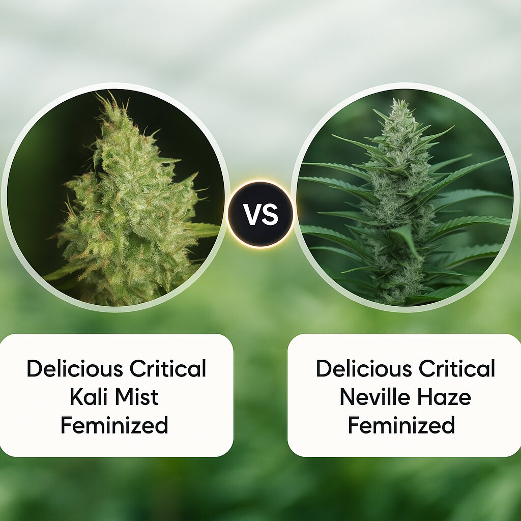 Delicious Critical Kali Mist (Delicious Seeds) vs Delicious Critical Neville Haze (Delicious Seeds) porównanie nasion konopi