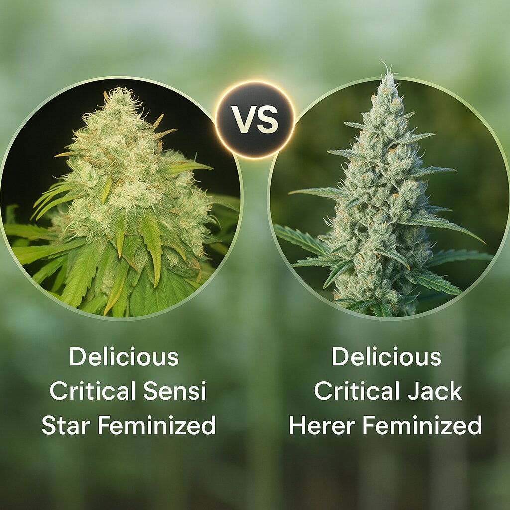 Delicious Critical Sensi Star (Delicious Seeds) vs Delicious Critical Jack Herer (Delicious Seeds) porównanie nasion konopi