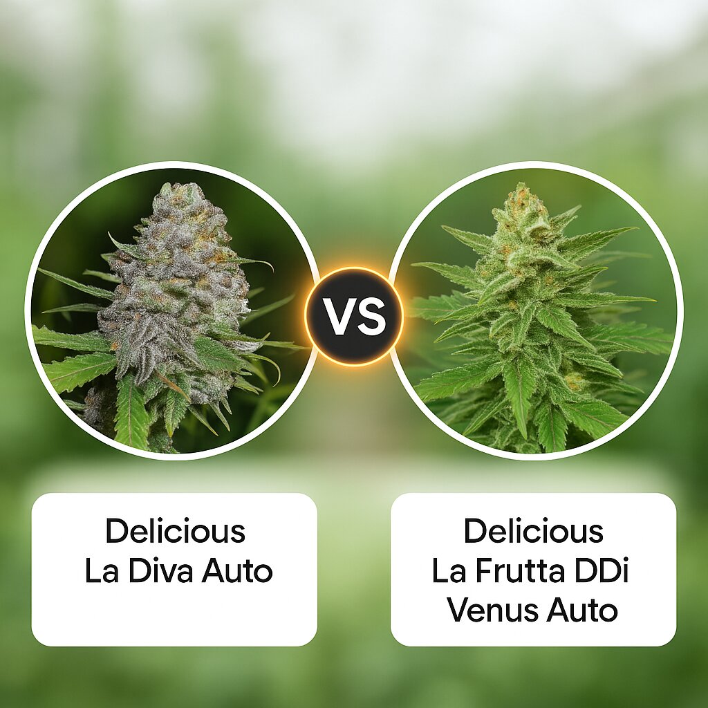 Delicious La Diva Auto (Delicious Seeds) vs Delicious La Frutta Di Venus Auto (Delicious Seeds) porównanie nasion konopi