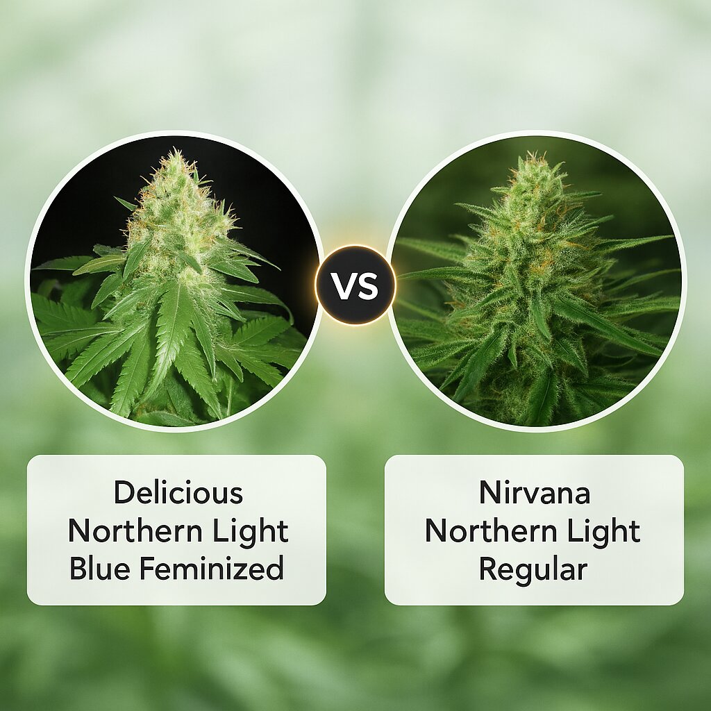 Delicious Northern Light Blue (Delicious Seeds) vs Nirvana Northern Light (Nirvana Seeds) porównanie nasion konopi