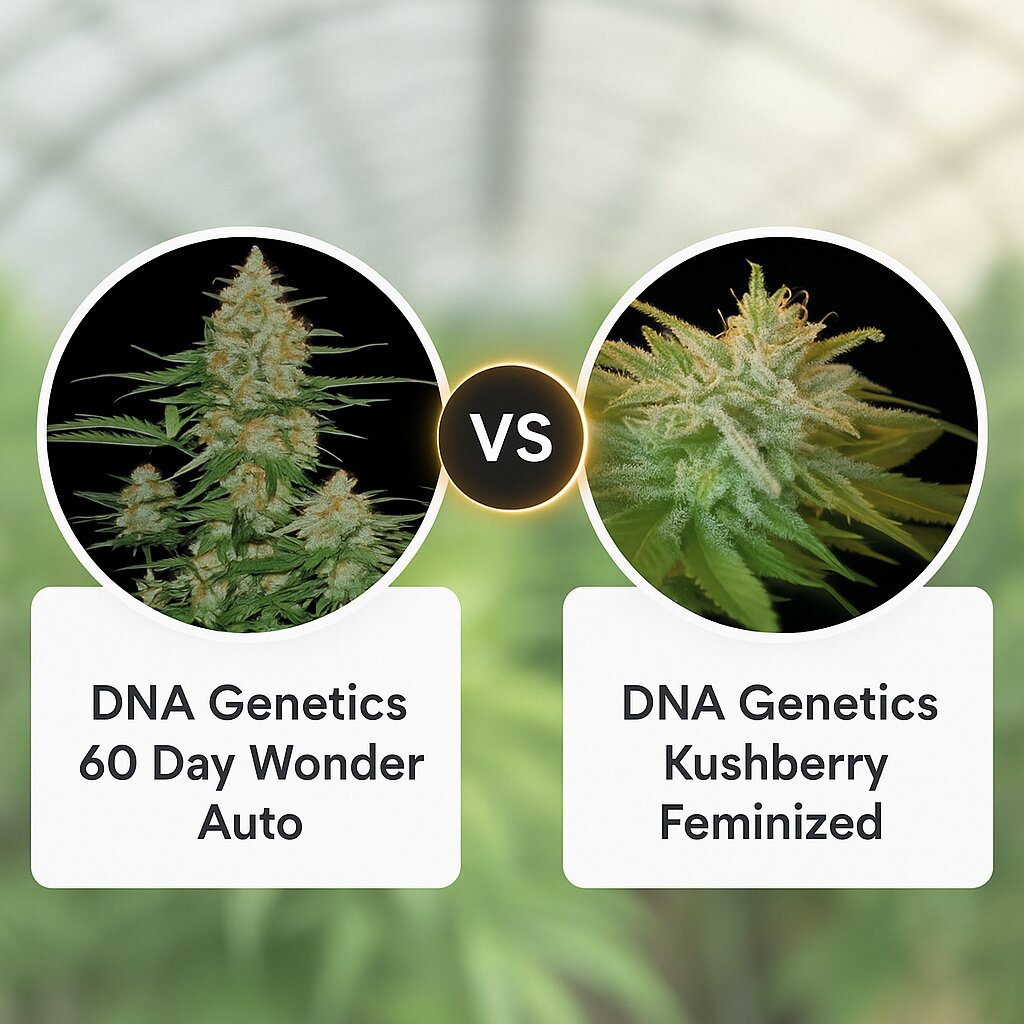 DNA Genetics 60 Day Wonder (DNA Genetics) vs DNA Genetics Kushberry (DNA Genetics) porównanie nasion konopi