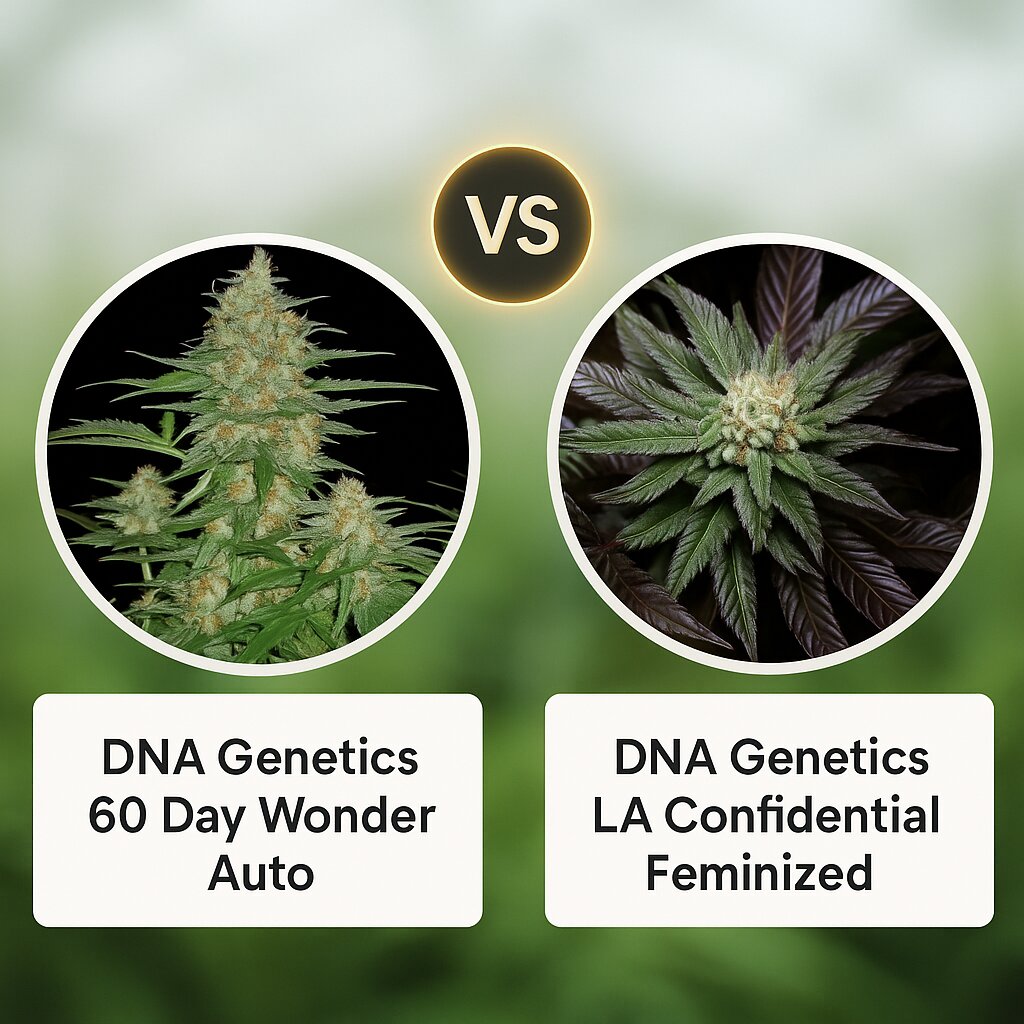 DNA Genetics 60 Day Wonder (DNA Genetics) vs DNA Genetics LA Confidential (DNA Genetics) porównanie nasion konopi