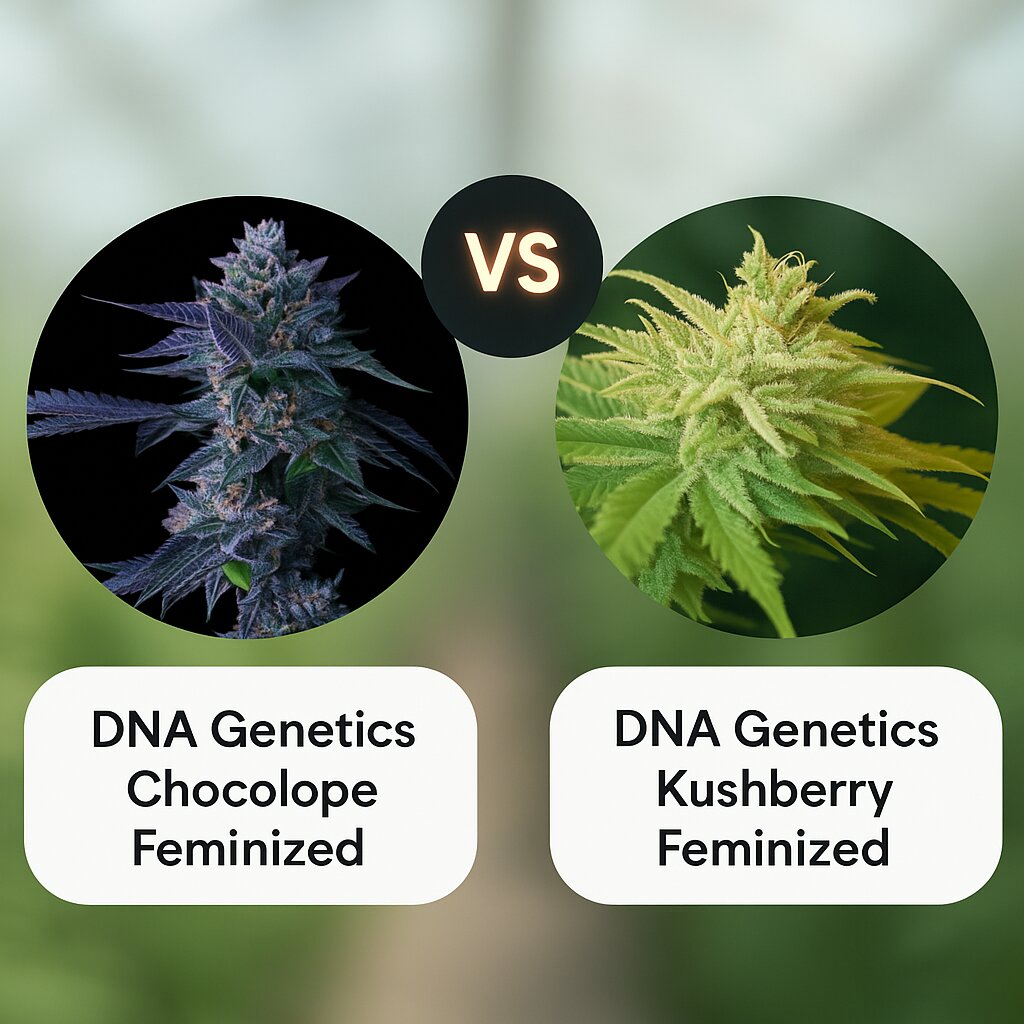 DNA Genetics Chocolope (DNA Genetics) vs DNA Genetics Kushberry (DNA Genetics) porównanie nasion konopi