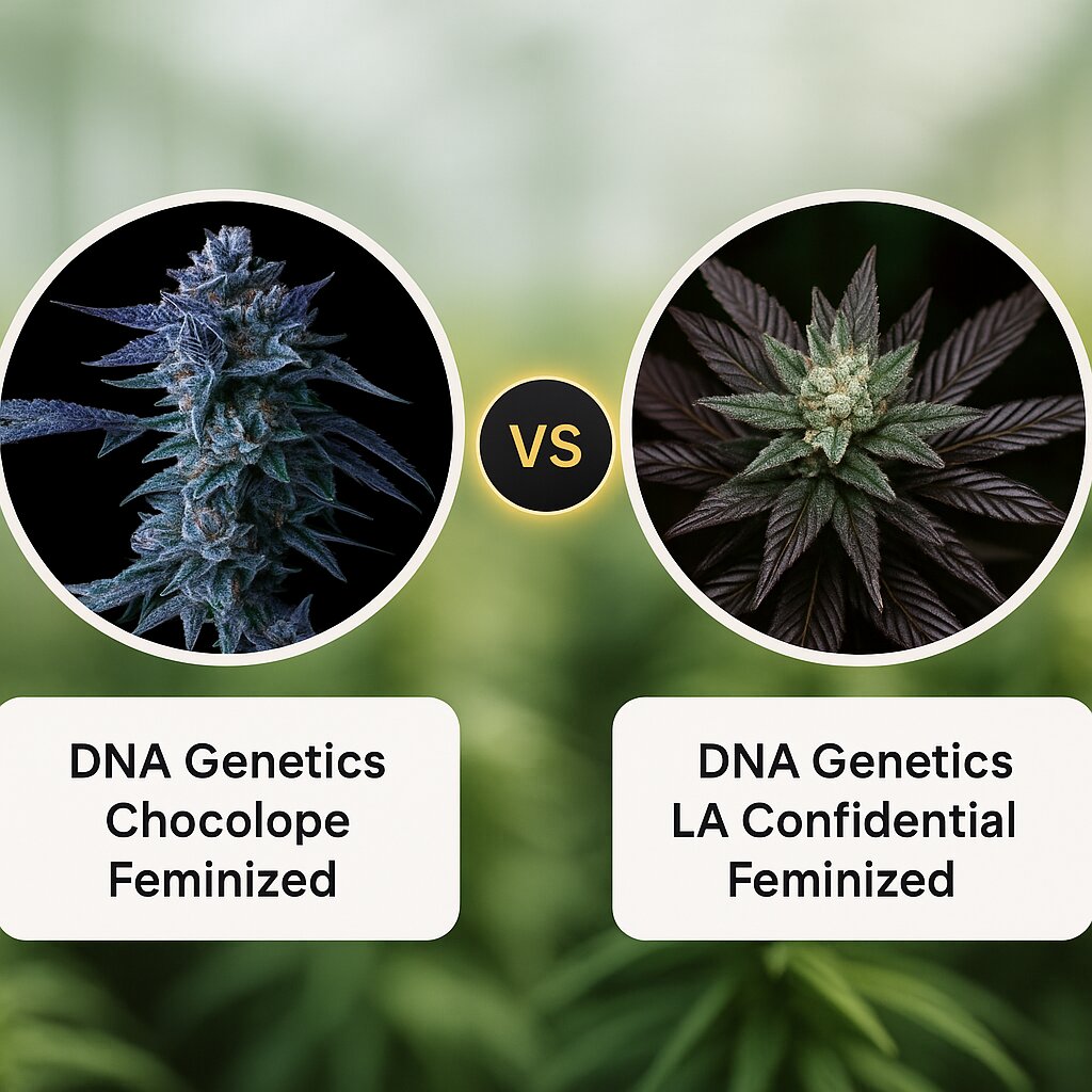 DNA Genetics Chocolope (DNA Genetics) vs DNA Genetics LA Confidential (DNA Genetics) porównanie nasion konopi