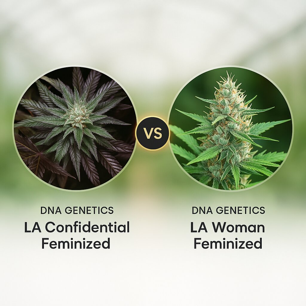 DNA Genetics LA Confidential (DNA Genetics) vs DNA Genetics LA Woman (DNA Genetics) porównanie nasion konopi