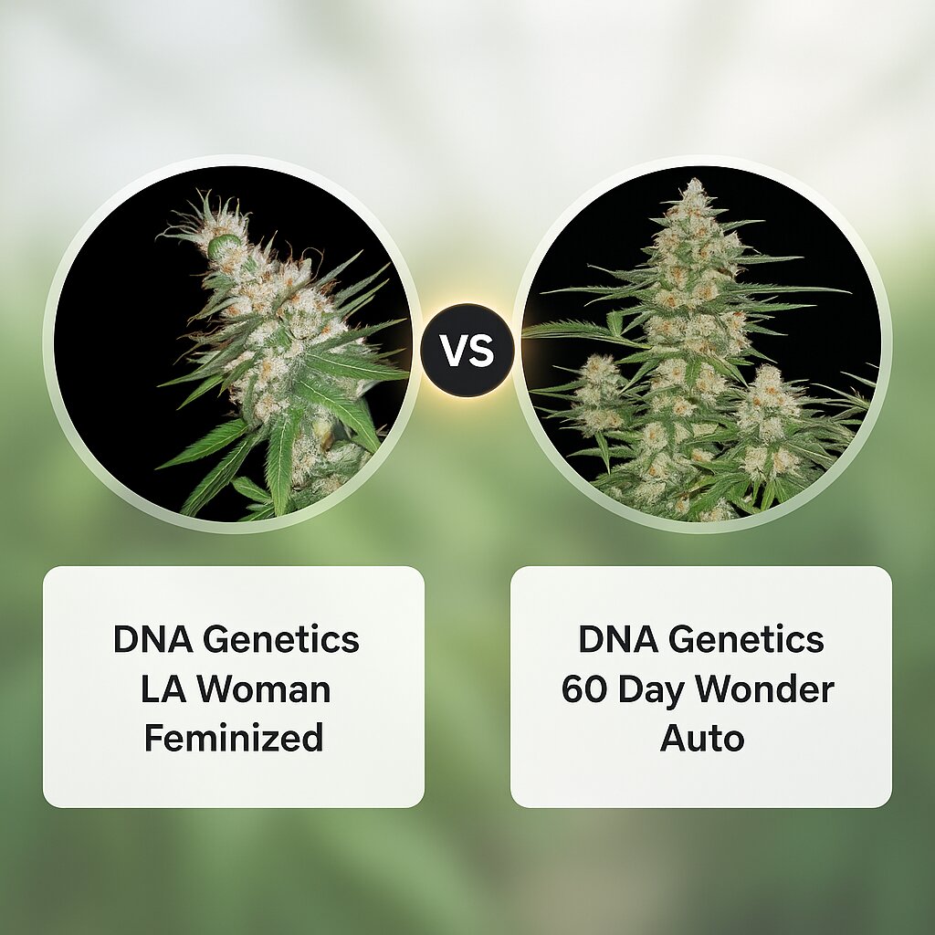 DNA Genetics LA Woman (DNA Genetics) vs DNA Genetics 60 Day Wonder (DNA Genetics) Porównanie nasion konopi
