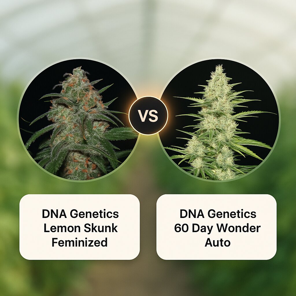 DNA Genetics Lemon Skunk (DNA Genetics) vs DNA Genetics 60 Day Wonder (DNA Genetics) porównanie nasion konopi