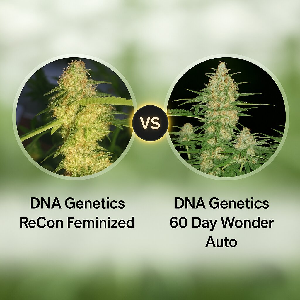 DNA Genetics ReCon (DNA Genetics) vs DNA Genetics 60 Day Wonder (DNA Genetics) porównanie nasion konopi
