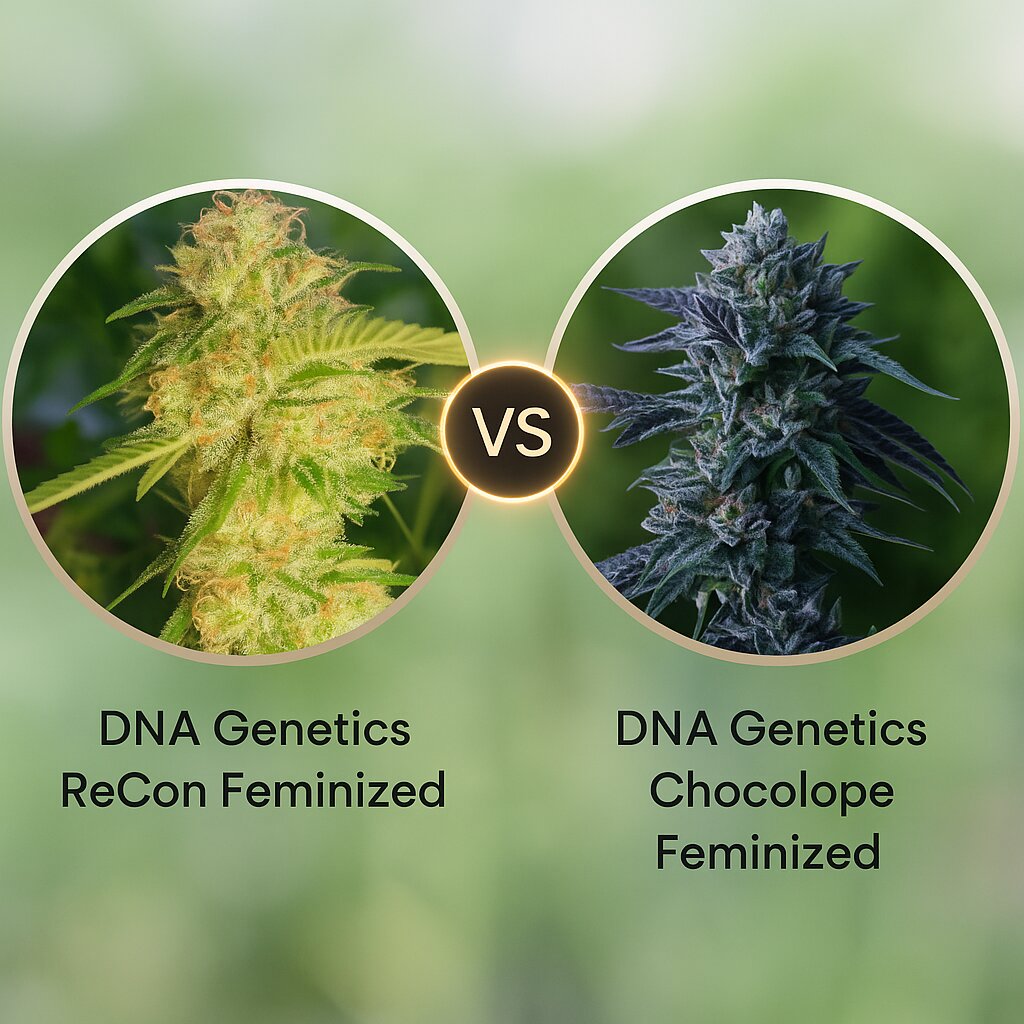 DNA Genetics ReCon (DNA Genetics) vs DNA Genetics Chocolope (DNA Genetics) porównanie nasion konopi
