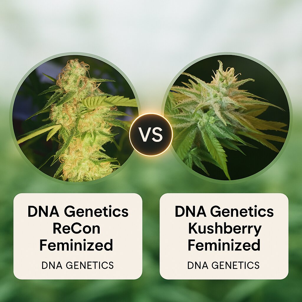 DNA Genetics ReCon (DNA Genetics) vs DNA Genetics Kushberry (DNA Genetics) porównanie nasion konopi