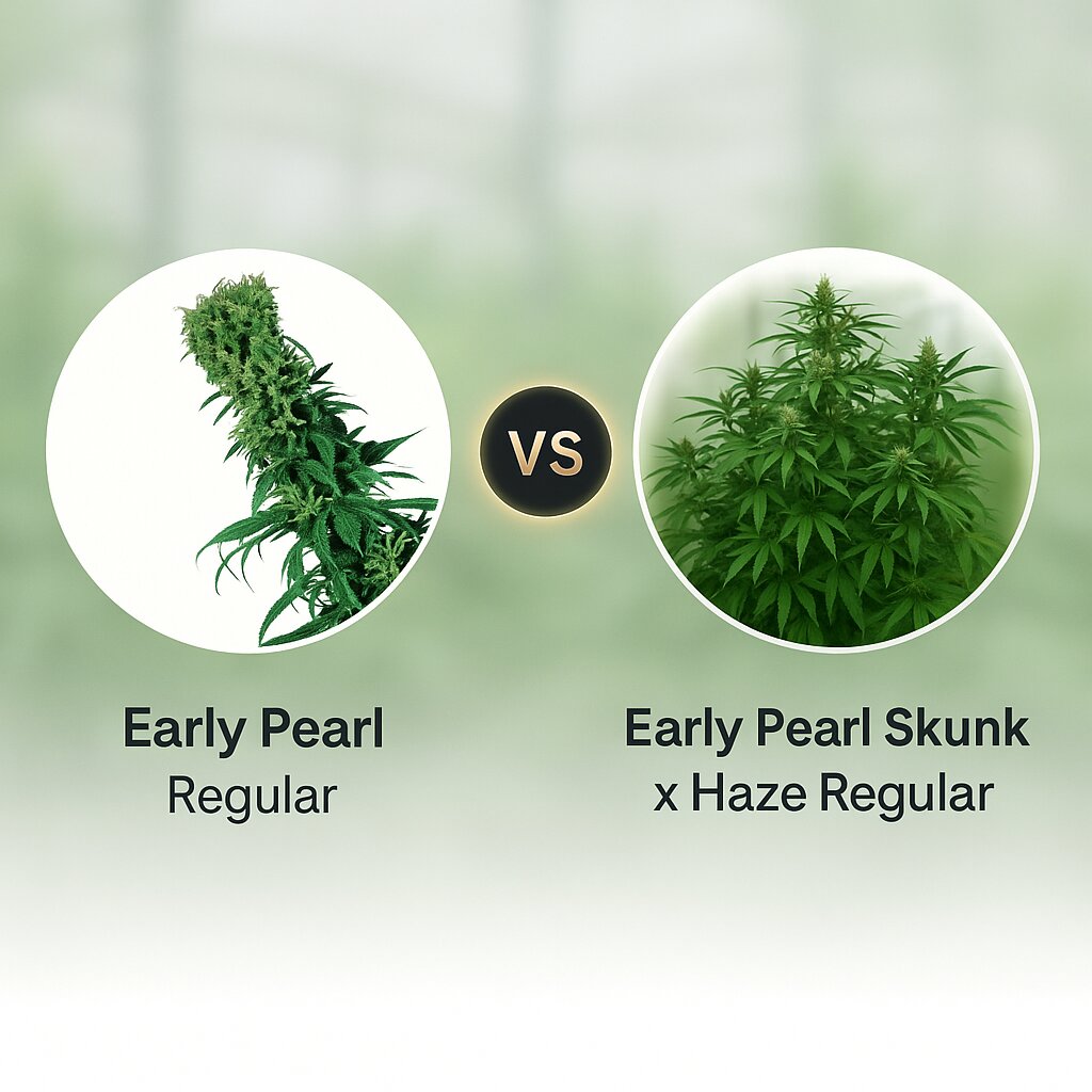 Early Pearl (Sensi Seeds) vs Early Pearl Skunk x Haze (Mr Nice Seedbank) porównanie nasion konopi