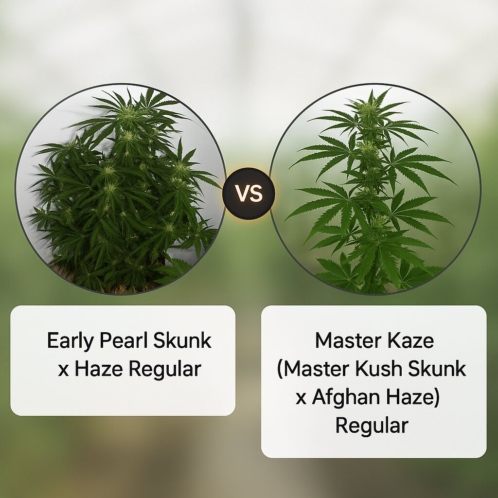 Early Pearl Skunk x Haze (Mr Nice Seedbank) vs Master Kaze (Master Kush Skunk x Afghan Haze) (Mr Nice Seedbank) porównanie nasion konopi