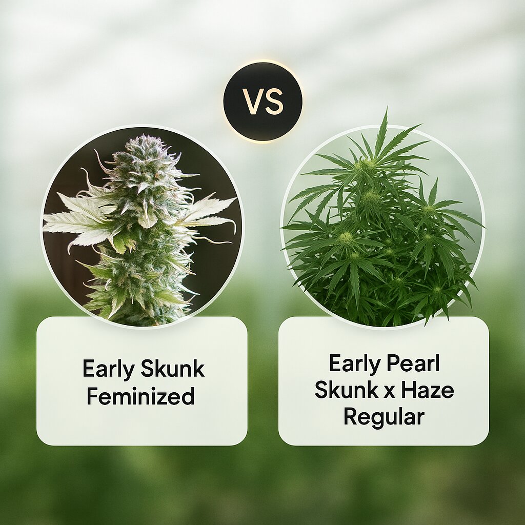 Early Skunk (Seedsman) vs Early Pearl Skunk x Haze (Mr Nice Seedbank) porównanie nasion konopi