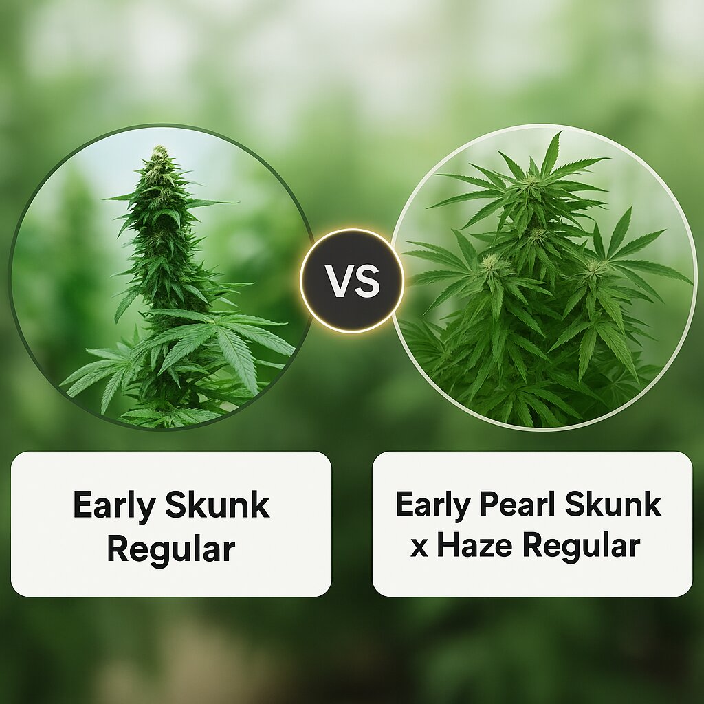 Early Skunk (Sensi Seeds) vs Early Pearl Skunk x Haze (Mr Nice Seedbank) porównanie nasion konopi