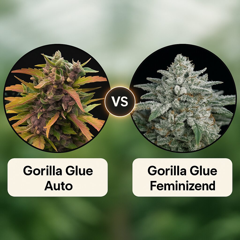 Gorilla Glue Auto (Barneys Farm) vs Gorilla Glue (Tyrol Seeds) porównanie nasion konopi