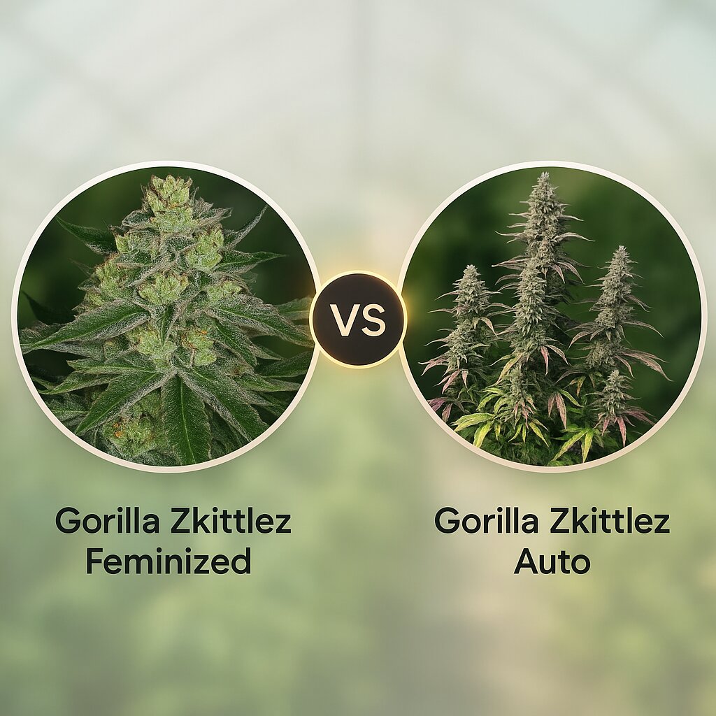 Gorilla Zkittlez (Barneys Farm) vs Gorilla Zkittlez Auto (FastBuds) porównanie nasion konopi