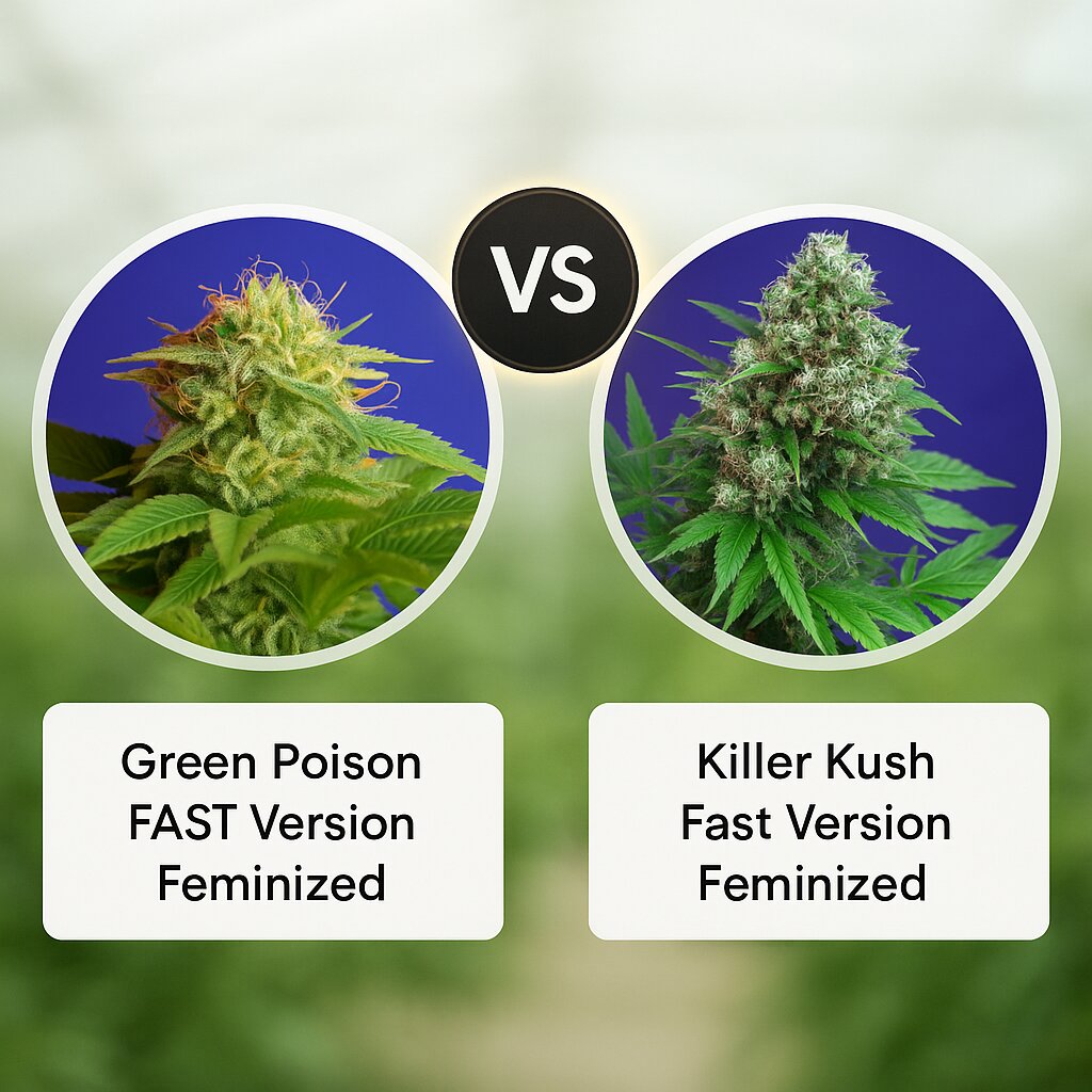 Green Poison FAST Version (Sweet Seeds) vs Killer Kush Fast Version (Sweet Seeds) porównanie nasion konopi