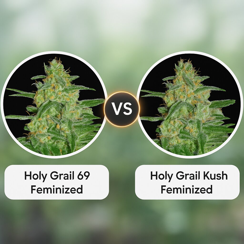 Holy Grail 69 (Samsara Seeds) vs Holy Grail Kush (DNA Genetics) porównanie nasion konopi