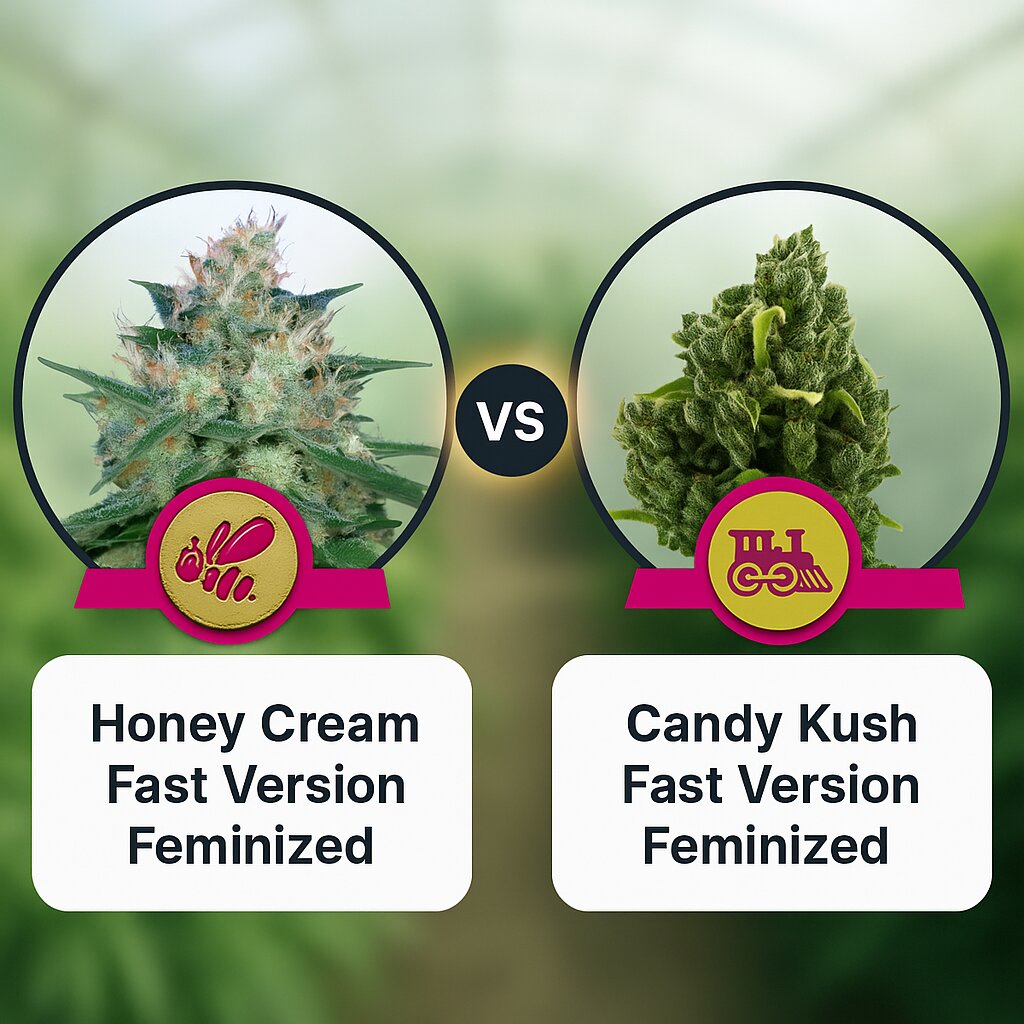 Honey Cream Fast Version (Royal Queen Seeds) vs Candy Kush Fast Version (Royal Queen Seeds) porównanie nasion konopi