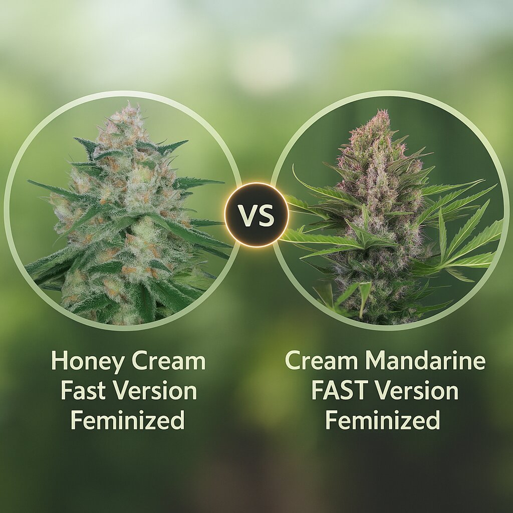 Honey Cream Fast Version (Royal Queen Seeds) vs Cream Mandarine FAST Version (Sweet Seeds) porównanie nasion konopi
