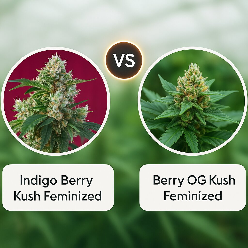 Indigo Berry Kush (Sweet Seeds) vs Berry OG Kush (z710 Genetics) porównanie nasion konopi