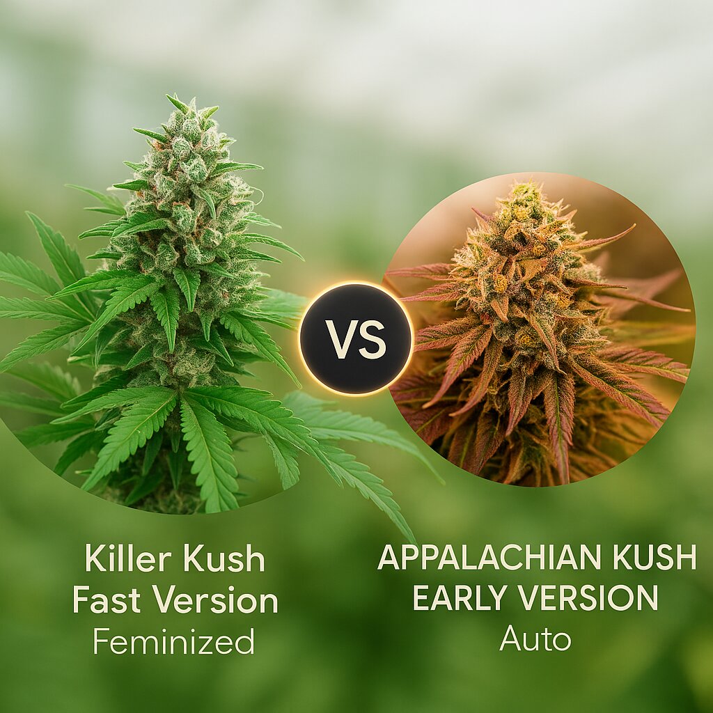 Killer Kush Fast Version (Sweet Seeds) vs APPALACHIAN KUSH EARLY VERSION (World of Seeds) porównanie nasion konopi
