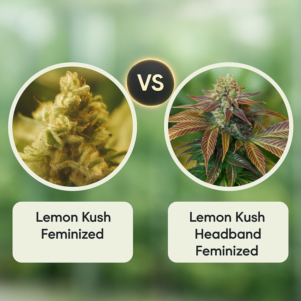 Lemon Kush (Female Seeds) vs Lemon Kush Headband (Humboldt Seed Organization) porównanie nasion konopi