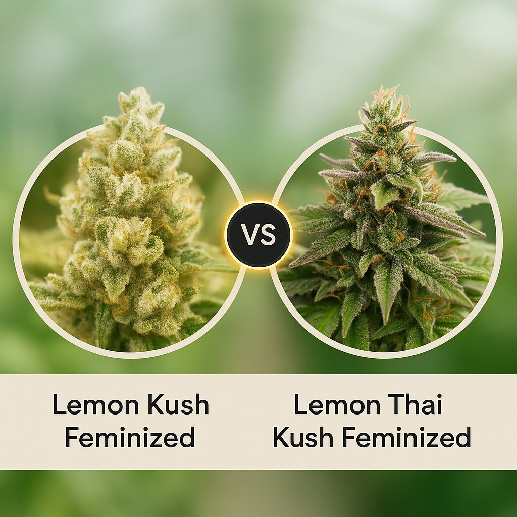 Lemon Kush (Female Seeds) vs Lemon Thai Kush (Humboldt Seed Organization) porównanie nasion konopi