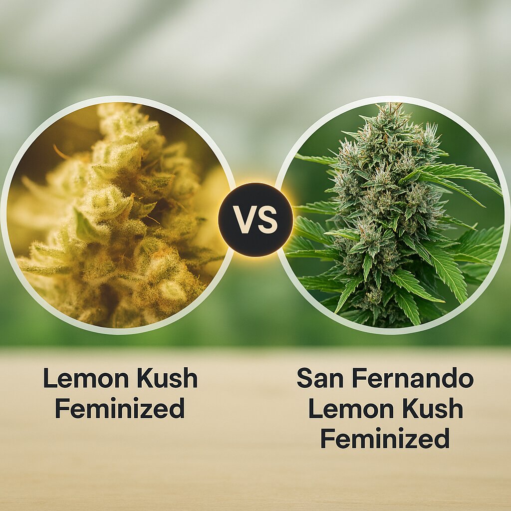 Lemon Kush (Female Seeds) vs San Fernando Lemon Kush (Sweet Seeds) Porównanie nasion konopi