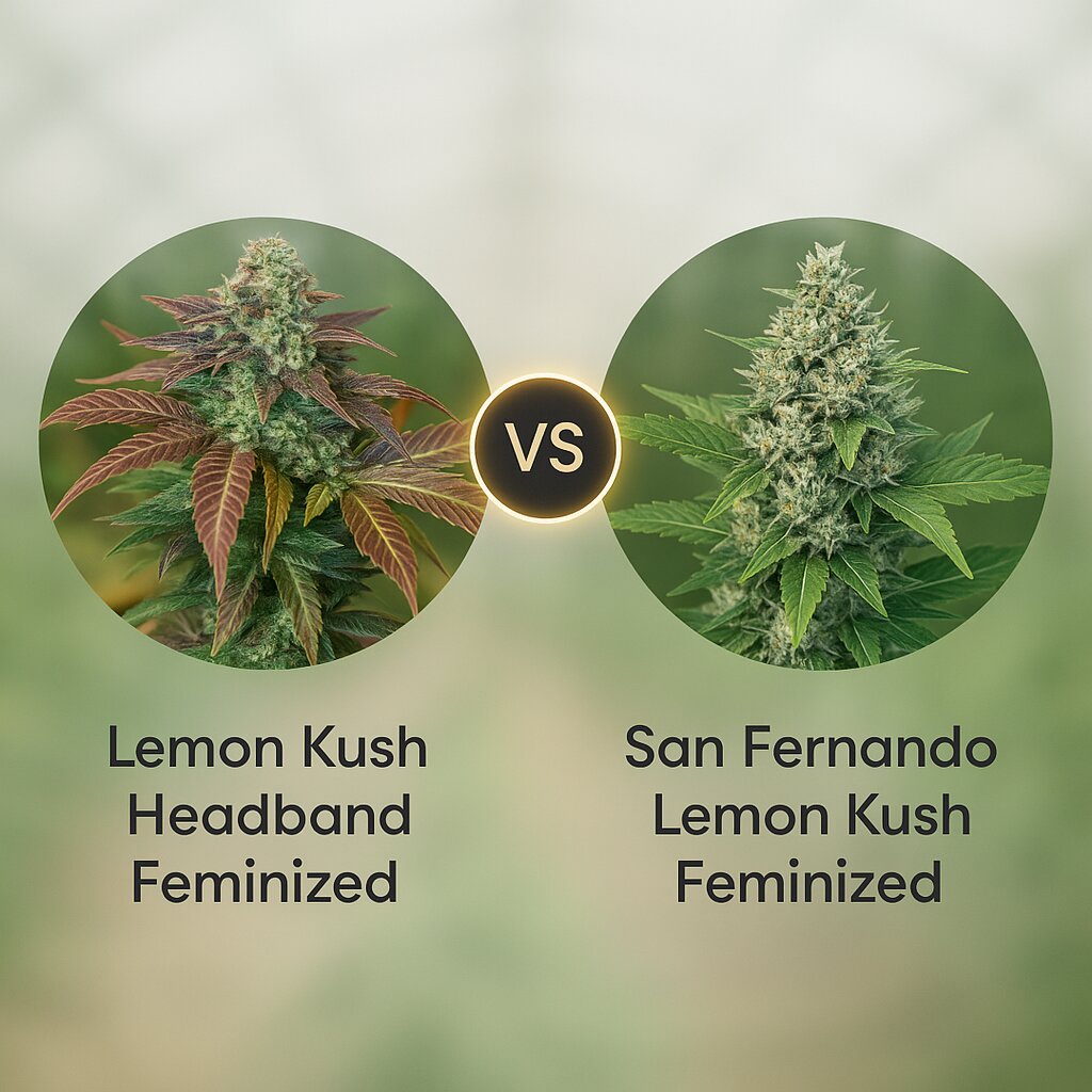 Lemon Kush Headband (Humboldt Seed Organization) vs San Fernando Lemon Kush (Sweet Seeds) Porównanie nasion konopi