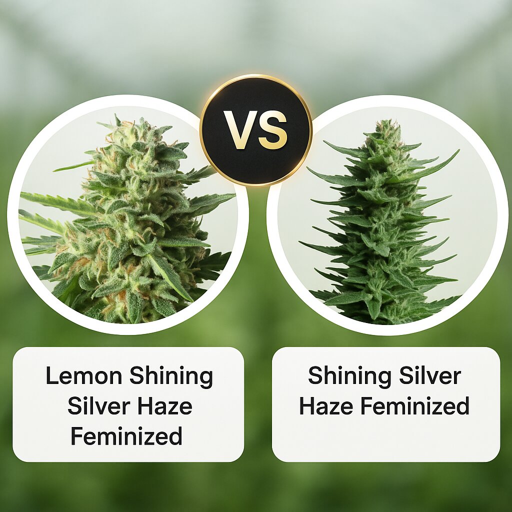 Lemon Shining Silver Haze (Royal Queen Seeds) vs Shining Silver Haze (Royal Queen Seeds) porównanie nasion konopi