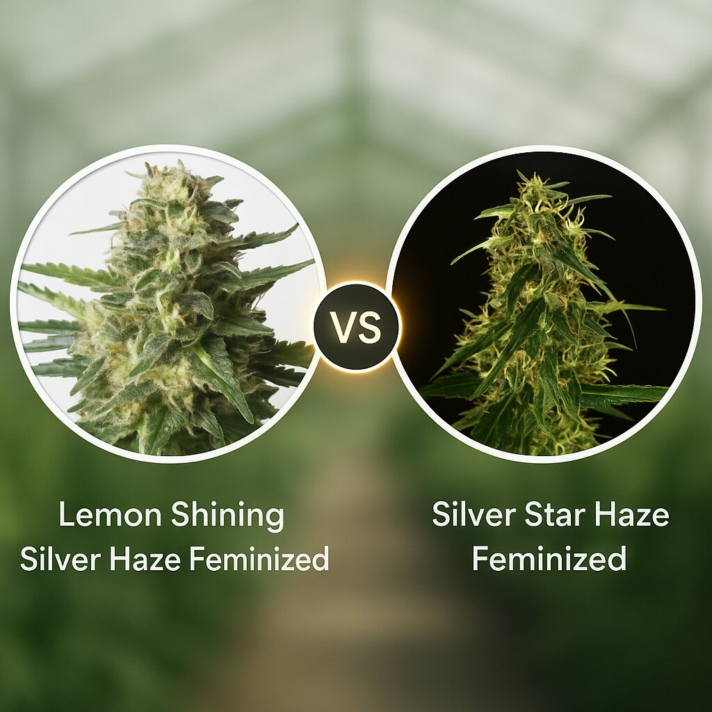 Lemon Shining Silver Haze (Royal Queen Seeds) vs Silver Star Haze (Bulldog Seeds) porównanie nasion konopi