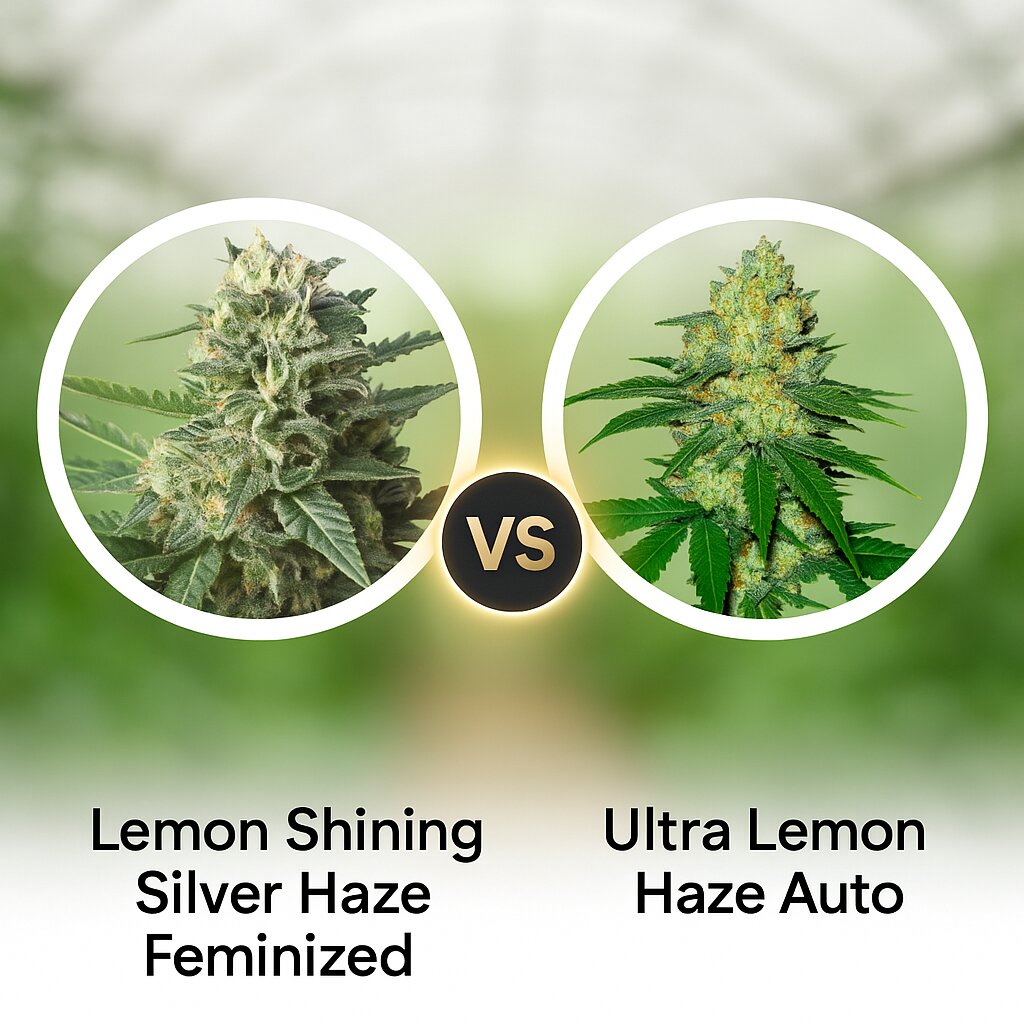 Lemon Shining Silver Haze (Royal Queen Seeds) vs Ultra Lemon Haze (Auto Seeds) Porównanie nasion konopi