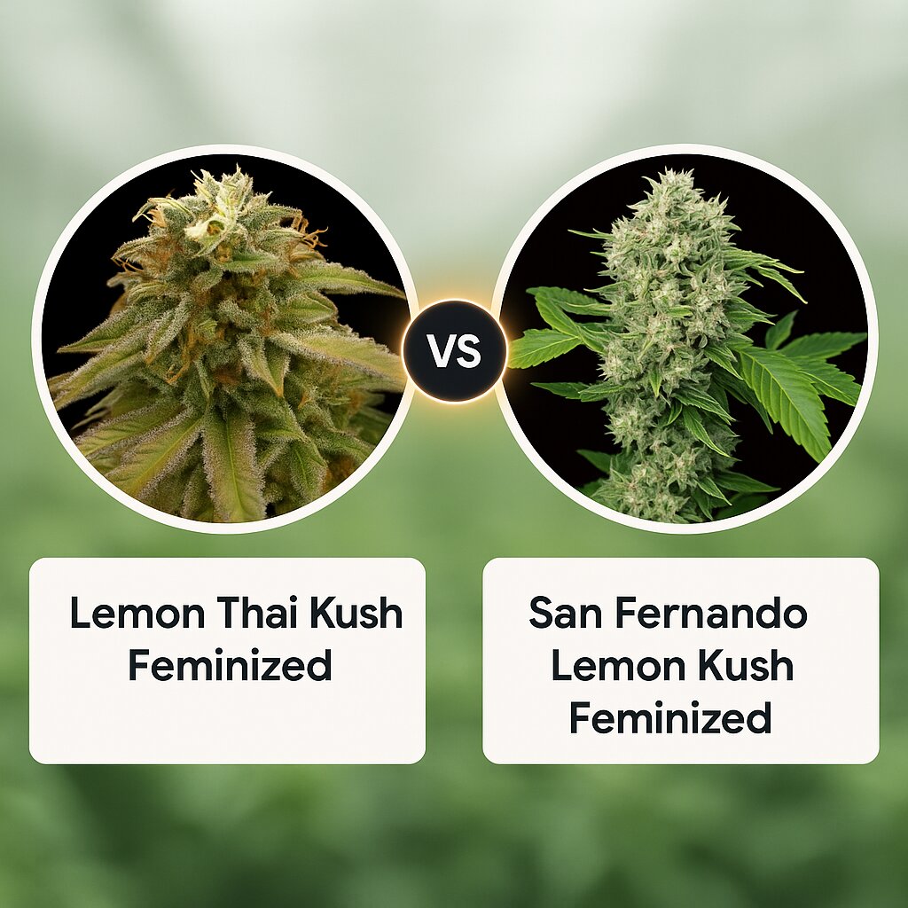 Lemon Thai Kush (Humboldt Seed Organization) vs San Fernando Lemon Kush (Sweet Seeds) porównanie nasion konopi