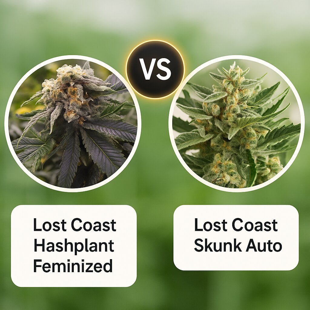Lost Coast Hashplant (Humboldt Seed Organization) vs Lost Coast Skunk Auto (Humboldt Seed Organization) porównanie nasion konopi