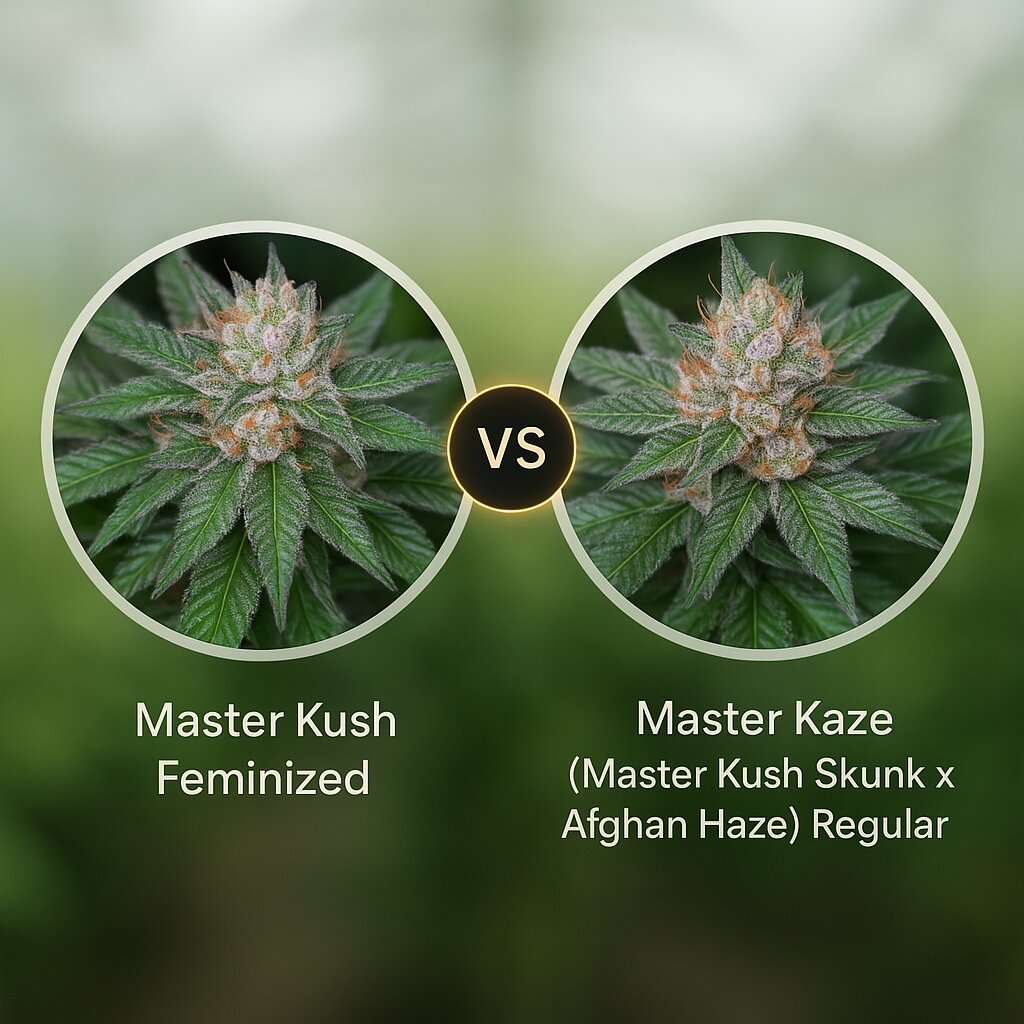 Master Kush (Humboldt Seed Organization) vs Master Kaze (Master Kush Skunk x Afghan Haze) (Mr Nice Seedbank) porównanie nasion konopi