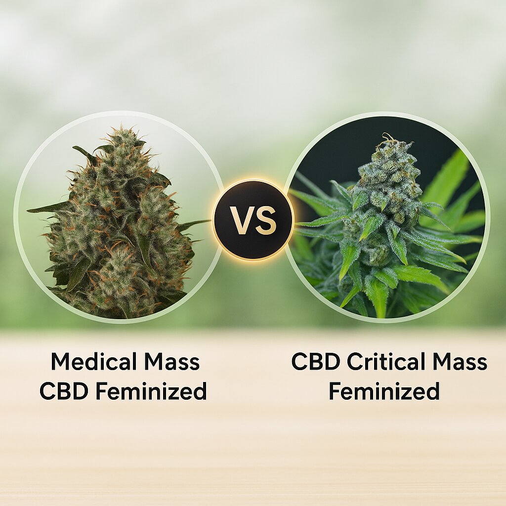 Medical Mass CBD (Royal Queen Seeds) vs CBD Critical Mass (CBD Crew) porównanie nasion konopi