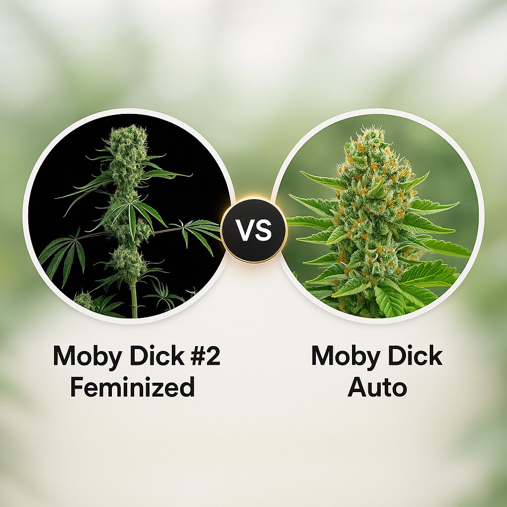 Moby Dick #2 (DinaFem Seeds) vs Moby Dick Auto (DinaFem Seeds) porównanie nasion konopi