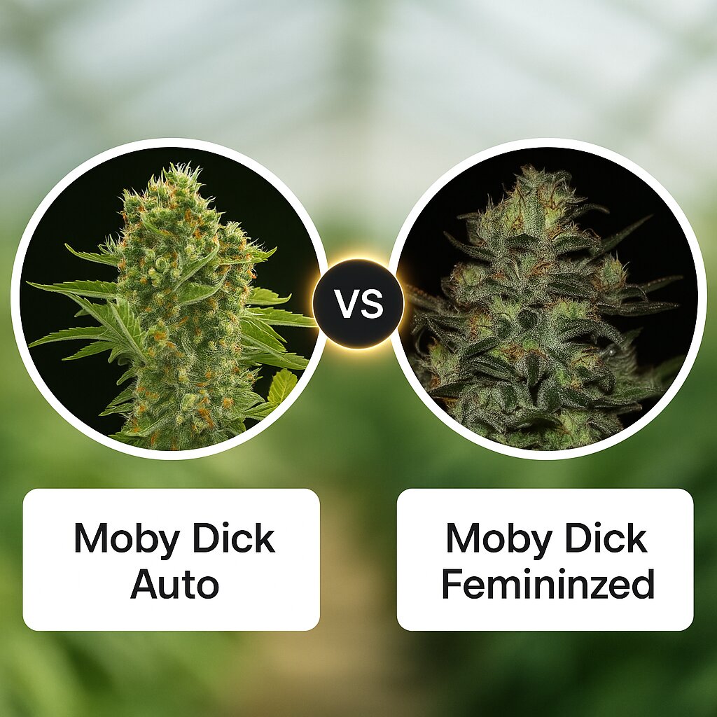 Moby Dick Auto (DinaFem Seeds) vs Moby Dick (Greenhouse Seed Co) porównanie nasion konopi