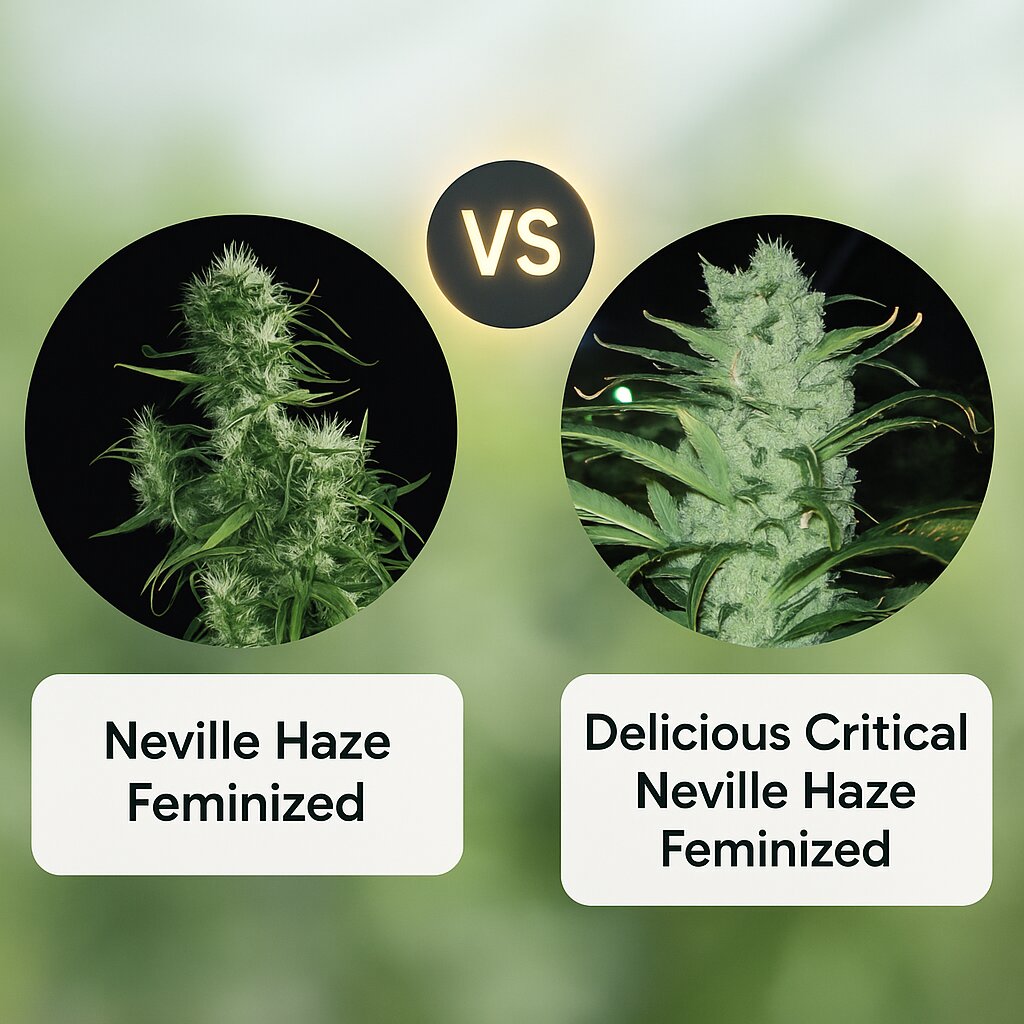 Neville Haze (Greenhouse Seed Co) vs Delicious Critical Neville Haze (Delicious Seeds) Porównanie nasion konopi